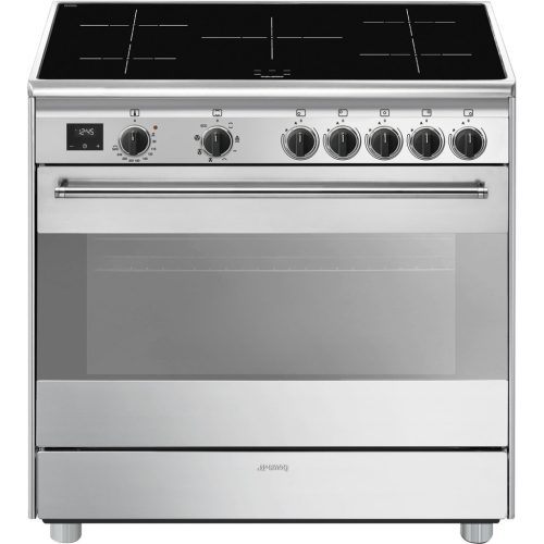 SMEG SZABADONÁLLÓ TŰZHELY, Classic design, 90 cm, 1 sütőtér, indukciós főzőlap, matt fekete gombok, inox